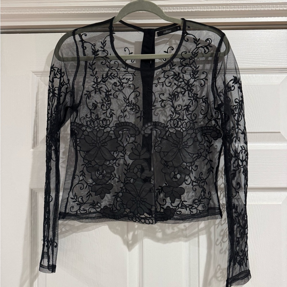 Millau Black Sheer Lace Blouse